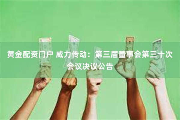 黄金配资门户 威力传动：第三届董事会第三十次会议决议公告